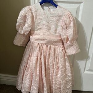 Petite Amalie Blush Pink Textured Floral Puff Sleeve Dress size 8 eeuc